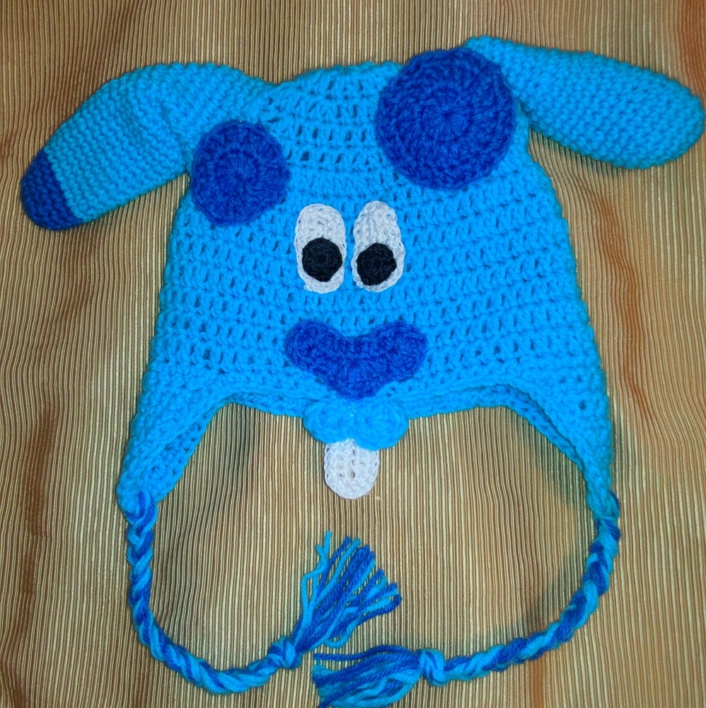 Cute Blue hand knitted dog hat.